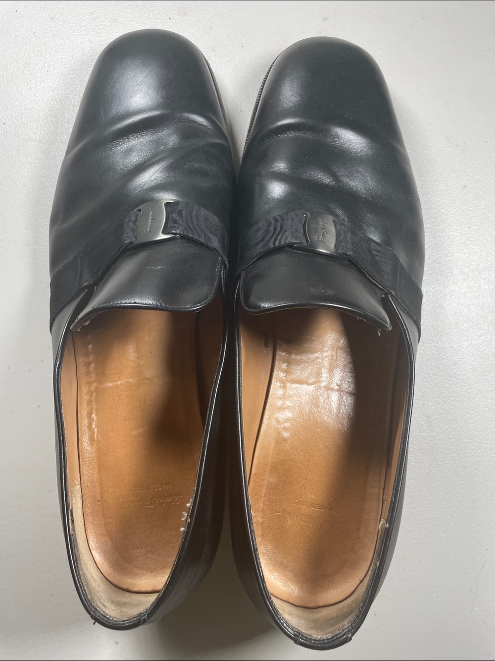 Salvatore Ferragamo Black Leather Slip-On Loafers